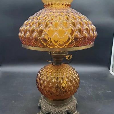 Amber Glass Hurricane 3 Way Lamp