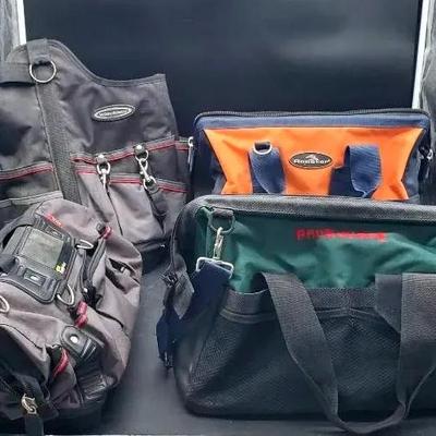 (4) Heavy Duty Tool Bags- Work Wear, Stanley, Prosource, Rooster