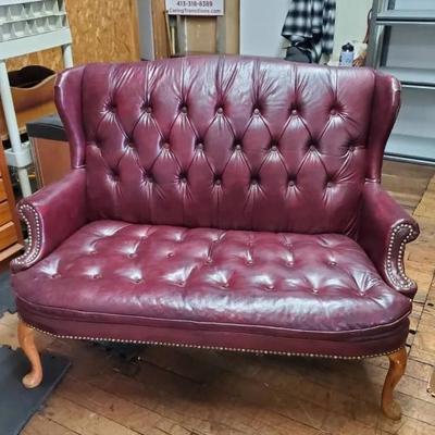 Mahogany Faux Leather Tufted Sofa