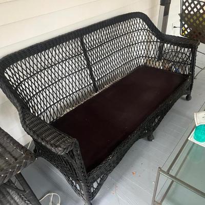 Sale Photo Thumbnail #38: $150 Vintage black rattan sofa; 72" L