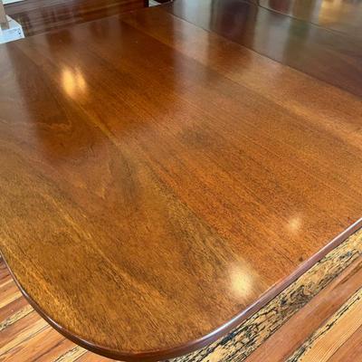 Sale Photo Thumbnail #2: $300 1940s Chippendale-Style Double Pedestal Dining Table; one 12" leaf; overall approx. 29" x 78" x 44"