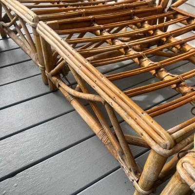 Sale Photo Thumbnail #12: $275 Mid-century rattan sofa, table & stool; sofa approx. 76", table 27" x 28" x 22"