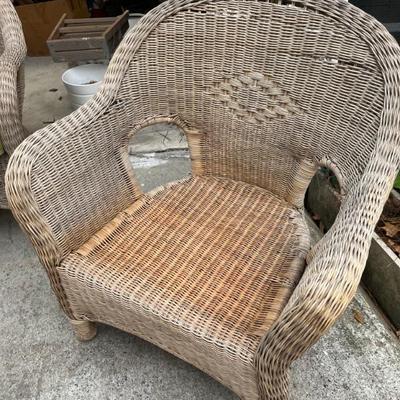 Sale Photo Thumbnail #36: $225 Vintage rattan outdoor set- love seat, pair of chairs and ottoman; love seat approx. 52" L.