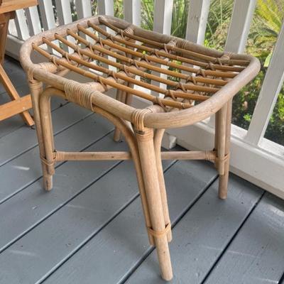 Sale Photo Thumbnail #14: $275 Mid-century rattan sofa, table & stool; sofa approx. 76", table 27" x 28" x 22"