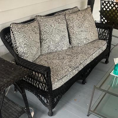 Sale Photo Thumbnail #37: $150 Vintage black rattan sofa; 72" L