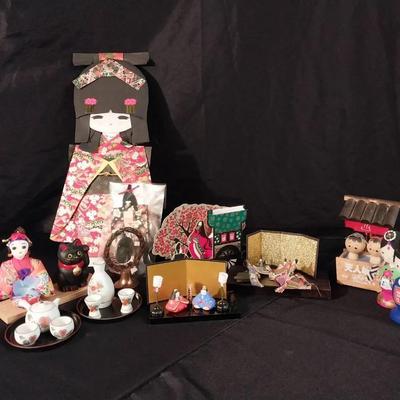 ST208 - Japanese Paper and Wood Folk Art Plus Porcelain Miniatures