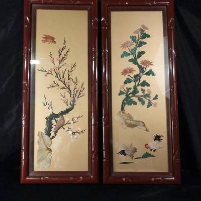 ST217 - Two Vintage Jade Bird Plaques