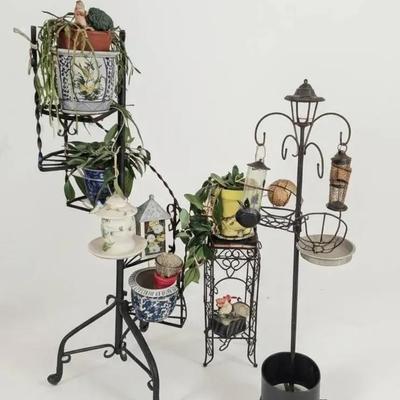 ST252 - Two Metal Plant Stands and a Bird Feeder