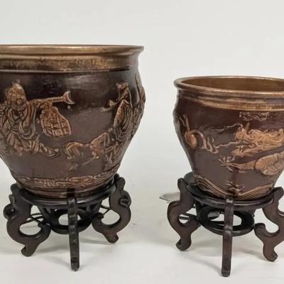 ST247 - Two Large Vintage Chinese Earthenware Urns