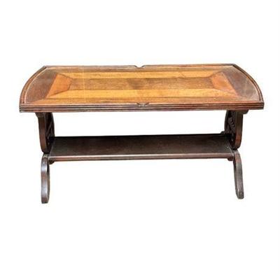 Lot 100-376   
Duncan Phyfe Style Wood Lyre Accent Table With Bottom Shelf