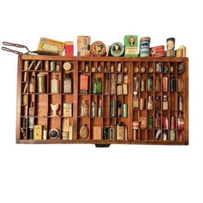 Lot 400-092   
Vintage Letterpress Drawer Wall Display, Vintage Collectibles