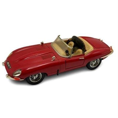Lot 400-056   
Burago 1961 Jaguar “E”, 1/18 Scale Die-Cast Model Red/Tan Convertible