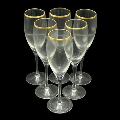 Lot 521   
Lenox, Gold Rim "Eclipse" Stemmed Champagne Flutes, Set of Six (6)