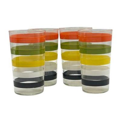 Lot 195  
Anchor Hocking, Vintage Fiesta Striped Colorful Glass Tumblers, Four (4)