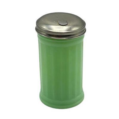 Lot 565   
Vintage Green Jadeite Sugar Shaker With Metal Lid