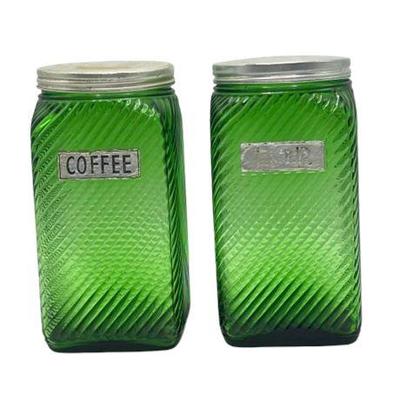 Lot 188  
Owens-Illinois, Vintage Green Ribbed Glass Coffee & Flour Canisters, Set of (2)