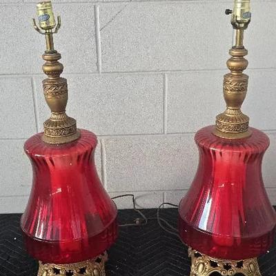 Mid Century Ruby Red Lamps