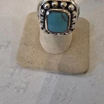 Vintage Sterling Silver Turquoise Ball Bead Ring Sz 7 