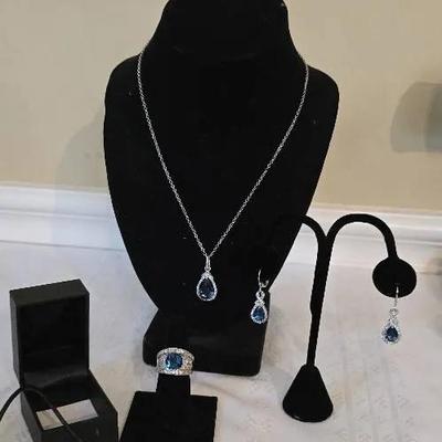 Blue Topaz And Diamond Set in Sterling Silver