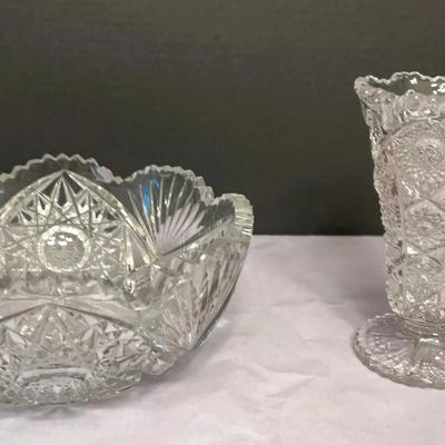 American Brilliant Cut Glass Bowl & Imperial Glass Flower Vase