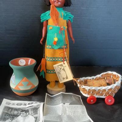 Small Sioux Pottery Vase, Native American Doll, Baby/carriage