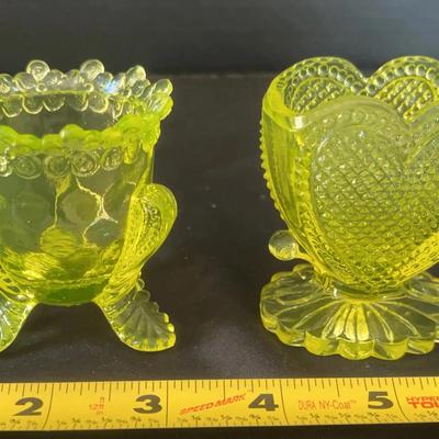 2 Vintage Vaseline/Uranium Glass Toothpick Holders
