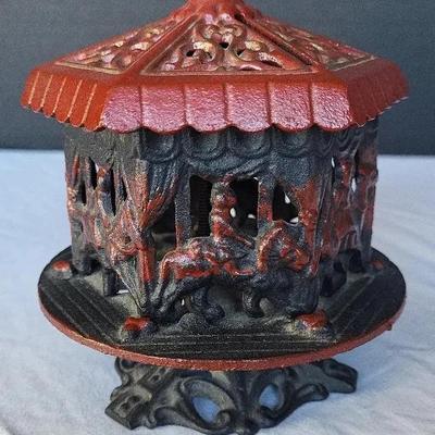 Vintage Cast Iron Carousel Spinning Bank