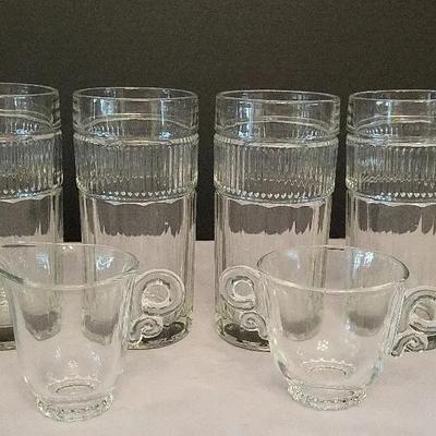 4 Anchor Hocking Glasses, Heisey Creamer & Sugar Bowl