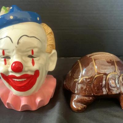 Vintage Banks - National Pottries Happy Clown, Turtle