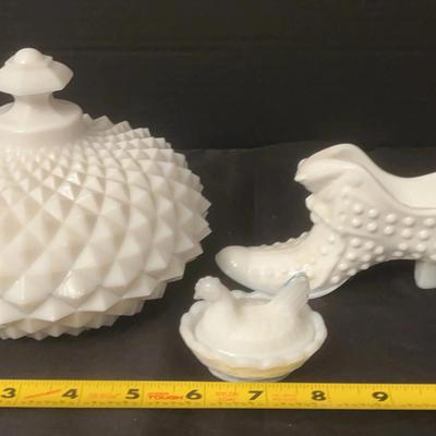 3 Assorted Milk Glass Pieces