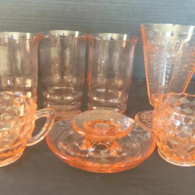 7 Pink Depression Glass Items