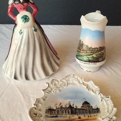 Goldcrest Figure, German-Made Plate & Creamer Souvenirs