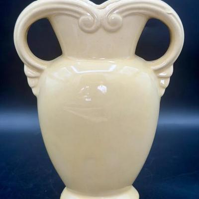 Vintage Art Deco Pottery Vase — Double Scroll Handle