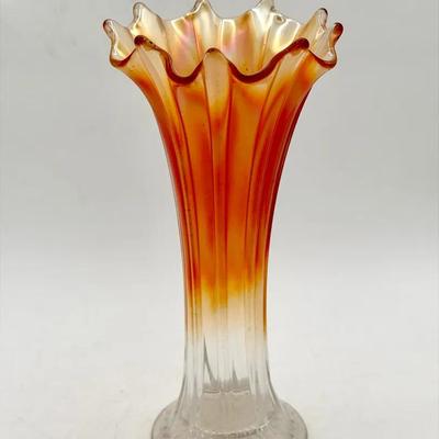 Marigold Carnival Glass Swung Vase