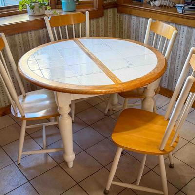 Round Tile-Top Dining Table & (4) Chairs