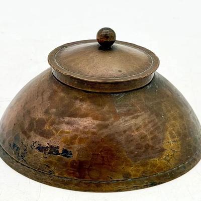 Vintage Hand Wrought Copper Inkwell 