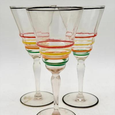 (3) Vintage Banded Wine Glasses