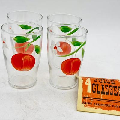 (4) Hand Painted Ardmore Farms Orange Juice Glasses