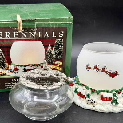 Pfaltzgraff Perennials Snow Village & Rabbit Candleholder 