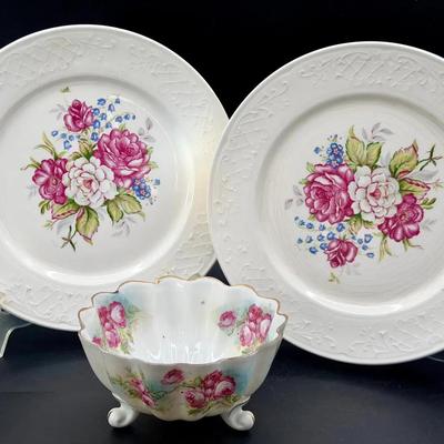 (2) Nippon Rose Marie Plates & Rose Porcelain Bowl