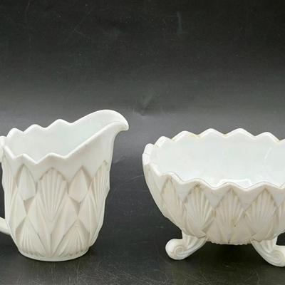 Milk Glass Creamer & Open Sugar Bowl