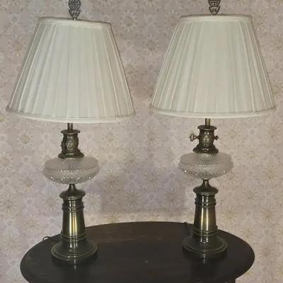 Pair Of Brass And Glass Vintage Lamps