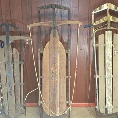 Vintage Wood And Steel Sleds