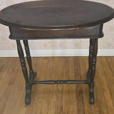 Vintage Wood Table With Hidden Drawer