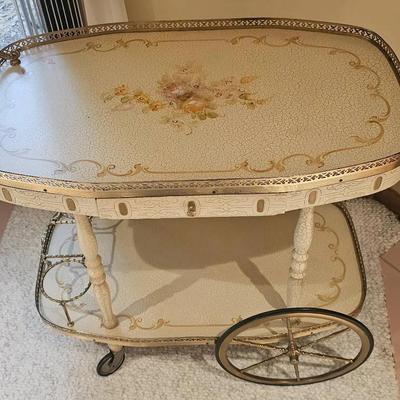Vintage Ornate Rolling Tea/Bar Cart


