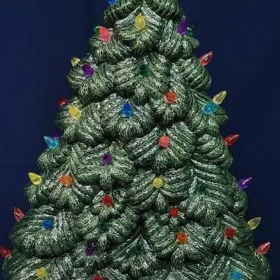 Ceramic Window Sill Sitter Tree Green/White Base with Mother of Pearl