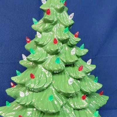Green Ceramic Christmas Tree With Green Base From Vintage Mold