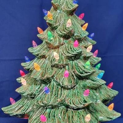Green Ceramic Christmas Tree With Red Base From Vintage Mold