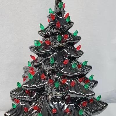 Chrome Green Cermaic Christmas Tree From Vintage Mold