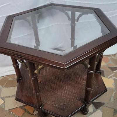 Lane Faux Bamboo Chinese Chippendale Hexagon Side Table